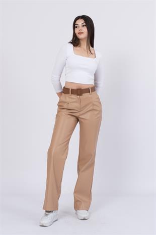 30105 Kaplama Kemerli Deri Pantolon