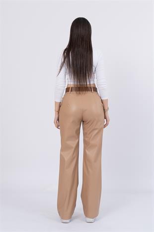 30105 Kaplama Kemerli Deri Pantolon