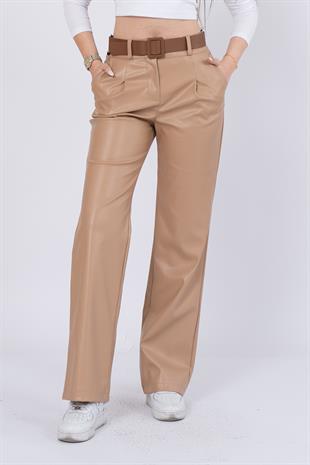 30105 Kaplama Kemerli Deri Pantolon