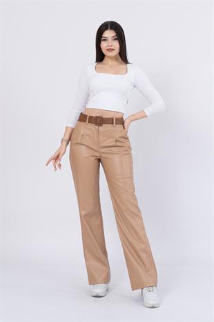 30105 Kaplama Kemerli Deri Pantolon