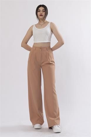 30144 Ön Çift Pileli Salaş Plazzo Cepli Pantolon