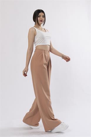 30144 Ön Çift Pileli Salaş Plazzo Cepli Pantolon