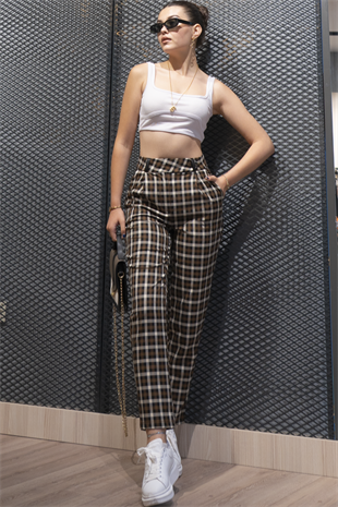 30168 Dar Paça Cepli Ekose Pantolon