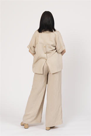 Arkası Yırtmaç Detaylı Gömlek - Beli Lastikli Cepli Pantolon Takım 70031