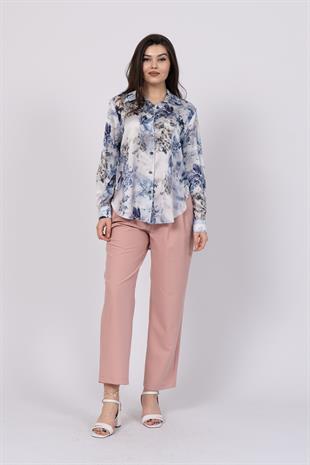 Asimetrik Kesim Arkası Uzun Desenli Gömlek 70019