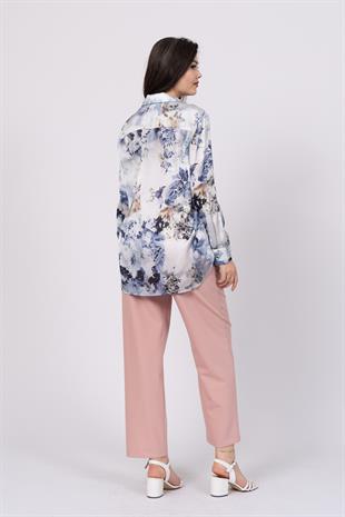 Asimetrik Kesim Arkası Uzun Desenli Gömlek 70019