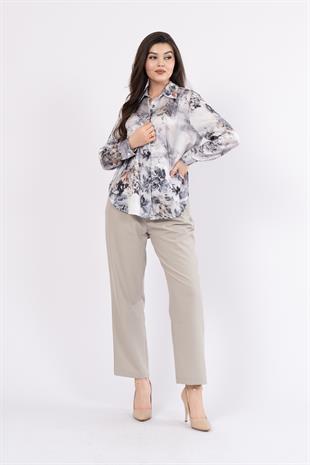 Asimetrik Kesim Arkası Uzun Desenli Gömlek 70019