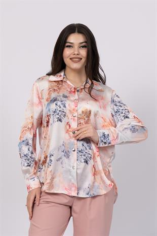 Asimetrik Kesim Arkası Uzun Desenli Gömlek 70019