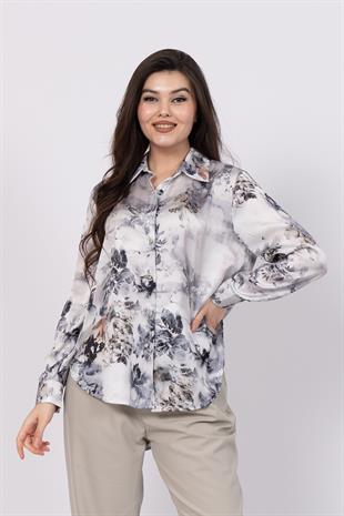 Asimetrik Kesim Arkası Uzun Desenli Gömlek 70019