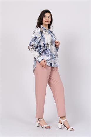 Asimetrik Kesim Arkası Uzun Desenli Gömlek 70019