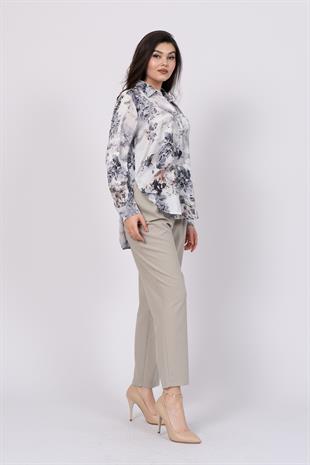 Asimetrik Kesim Arkası Uzun Desenli Gömlek 70019