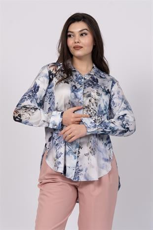 Asimetrik Kesim Arkası Uzun Desenli Gömlek 70019