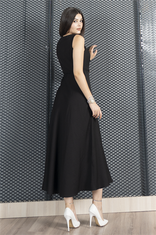 Asimetrik Kesim Kare Yaka İp Kuşak Detaylı Elbise 50323