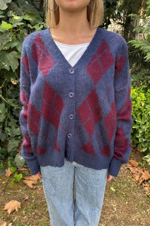 Baklava Desen Salaş Oversize Yün Hırka 27331