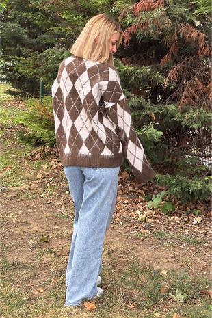 Baklava Desen Salaş Oversize Yün Hırka 27331