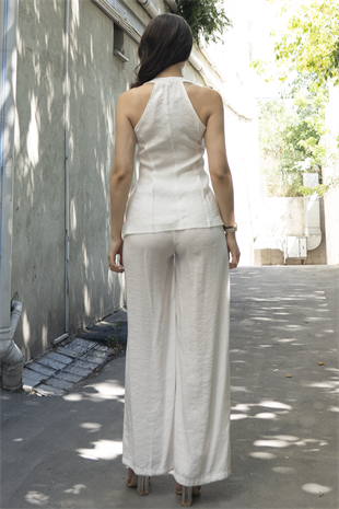 Balık Sırtı Yelek Ve Beli Arkadan Lastikli Pensli Bol Paça Pantolon 1246