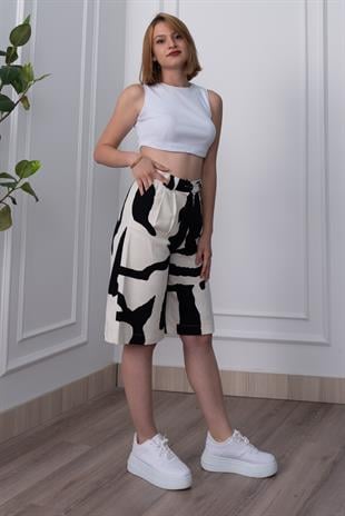 Baskılı Uzun Gabardin Kot Şort 30159