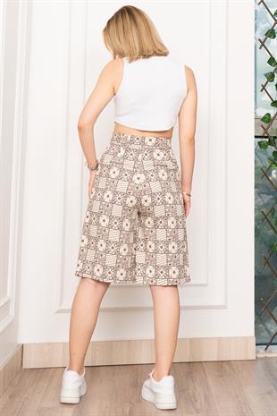 Baskılı Uzun Gabardin Kot Şort 30159