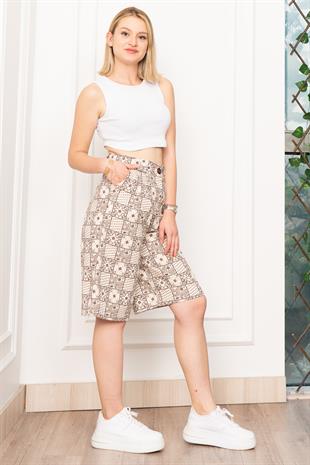 Baskılı Uzun Gabardin Kot Şort 30159