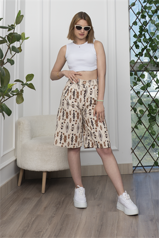 Baskılı Uzun Gabardin Kot Şort 30159