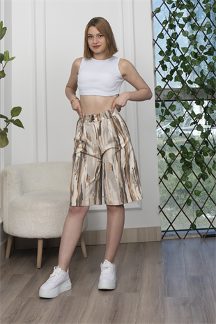 Baskılı Uzun Gabardin Kot Şort 30159