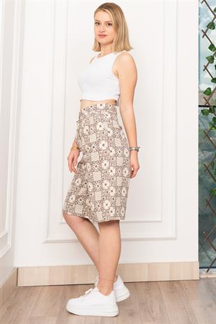 Baskılı Uzun Gabardin Kot Şort 30159