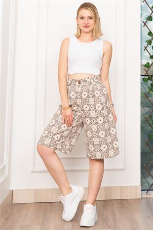 Baskılı Uzun Gabardin Kot Şort 30159