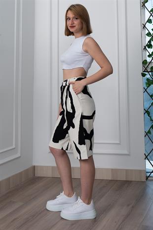 Baskılı Uzun Gabardin Kot Şort 30159