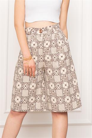 Baskılı Uzun Gabardin Kot Şort 30159