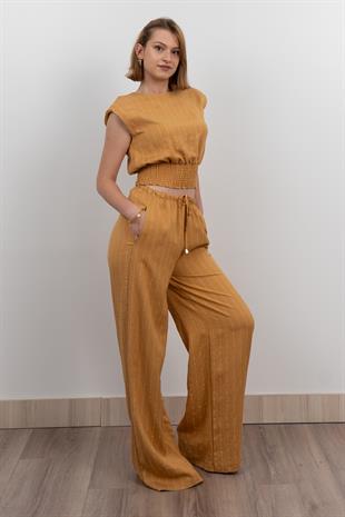 Beli Gipeli Çizgili Üst ve Cepli Pantolon Takım 1247