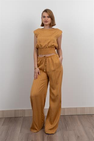 Beli Gipeli Çizgili Üst ve Cepli Pantolon Takım 1247