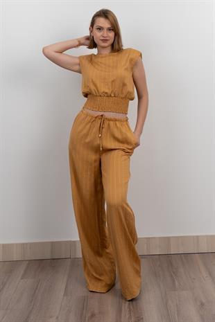 Beli Gipeli Çizgili Üst ve Cepli Pantolon Takım 1247