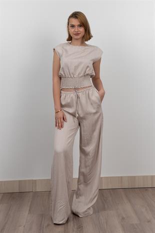 Beli Gipeli Çizgili Üst ve Cepli Pantolon Takım 1247