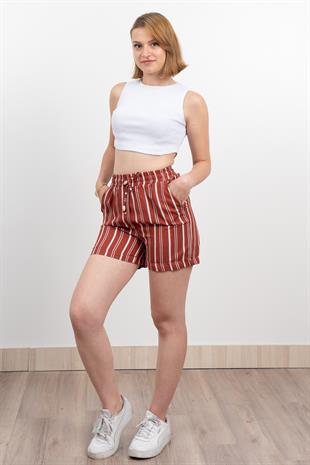 Beli Lastikli Çizgili Kısa Cepli Şort 30282
