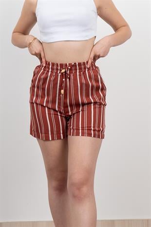 Beli Lastikli Çizgili Kısa Cepli Şort 30282