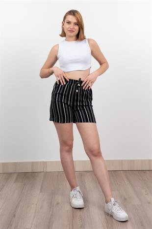 Beli Lastikli Çizgili Kısa Cepli Şort 30282