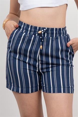 Beli Lastikli Çizgili Kısa Cepli Şort 30282