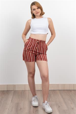 Beli Lastikli Çizgili Kısa Cepli Şort 30282