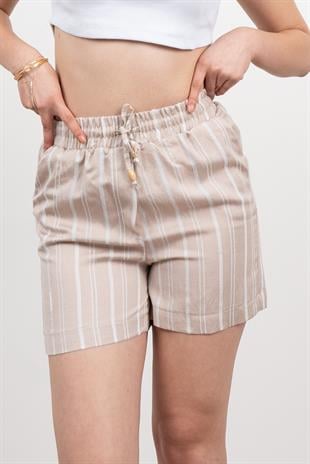 Beli Lastikli Çizgili Kısa Cepli Şort 30282