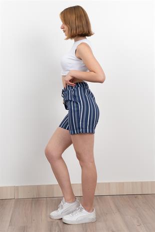 Beli Lastikli Çizgili Kısa Cepli Şort 30282