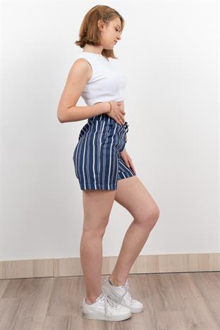 Beli Lastikli Çizgili Kısa Cepli Şort 30282