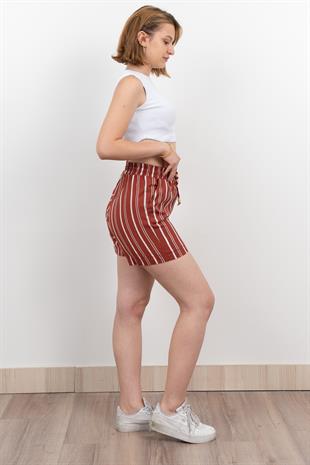 Beli Lastikli Çizgili Kısa Cepli Şort 30282