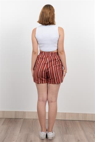 Beli Lastikli Çizgili Kısa Cepli Şort 30282