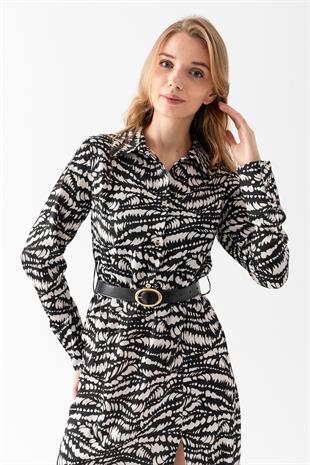 Beli Lastikli Kemerli Yırtmaçlı Elbise 50290