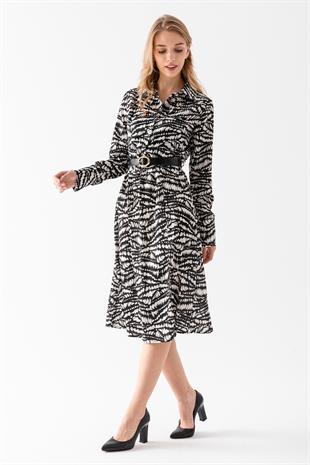 Beli Lastikli Kemerli Yırtmaçlı Elbise 50290