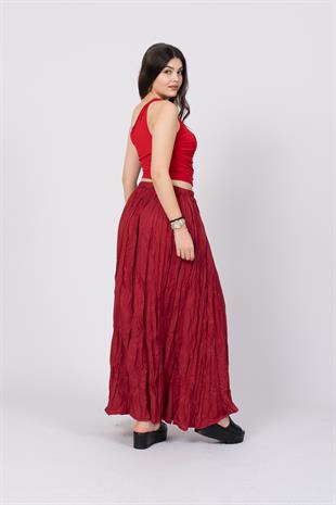 Beli Lastikli Kırışık Uzun Etek 010