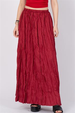 Beli Lastikli Kırışık Uzun Etek 010