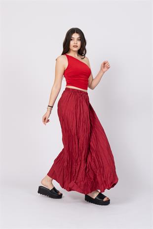 Beli Lastikli Kırışık Uzun Etek 010