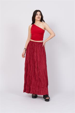 Beli Lastikli Kırışık Uzun Etek 010