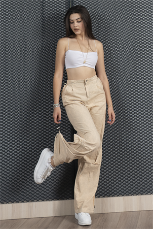 Beli ve Paçası Lastikli Boyamalı Pantolon 30115